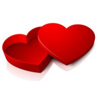Vector realistic blank bright opened red heart shape box with