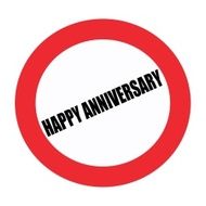 Happy anniversary black stamp text on white