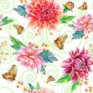 Vector seamless pattern with red dahlia N2