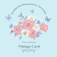Summer Vintage Greeting Card with Blooming Red Poppies