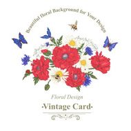 Summer Vintage Greeting Card with Blooming Red Poppies N2