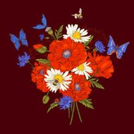 Summer Vintage Floral Bouquet Greeting Card with Blooming Red Poppies