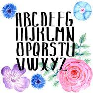 Watercolor alphabet with flowers in vintage style N3