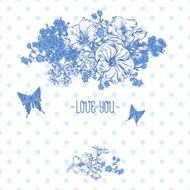 Blue Spring and Summer Floral Bouquet for Invitation Cards with