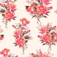Summer Seamless Watercolor Pattern with Red Roses N3