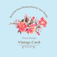Vintage Watercolor Greeting Card with Blooming Red Roses