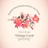 Vintage Watercolor Greeting Card with Blooming Red Roses N3