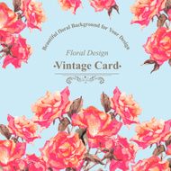 Vintage Watercolor Greeting Card with Blooming Red Roses N4