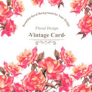 Vintage Watercolor Greeting Card with Blooming Red Roses N5