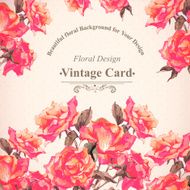 Vintage Watercolor Greeting Card with Blooming Red Roses N6