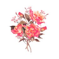 Vintage Watercolor Greeting Card with Blooming Red Roses N8