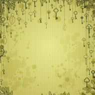 Abstract vintage background with antique keys hanging on tree N4