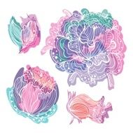 Pastel Doodle Romantic Vector Flowers N2