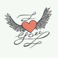 hand drawn heart with wings