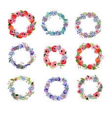 Watercolor flowers wreath set