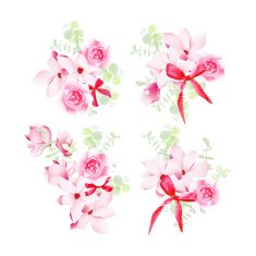 Celebration floral bunches with red bows vector design objects