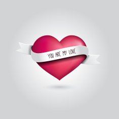 Vector pink heart with silver ribbon and love quotation Love