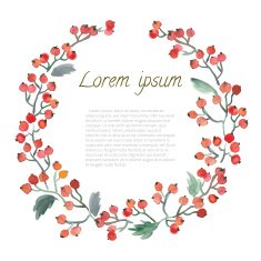 Watercolor Leaf Berries and Flowers round frame