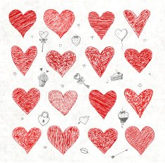 Set of vector sketch hearts