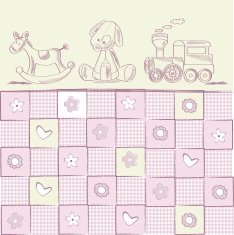 baby girl shower card with retro toys N2