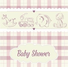 baby girl shower card with retro toys N4