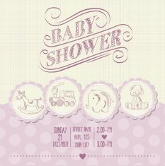 baby girl shower card with retro toys N5