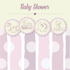 baby girl shower card with retro toys N6