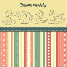 new baby announcement card with retro toys N2