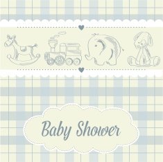 baby boy shower card with retro toys