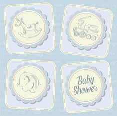 baby boy shower card with retro toys N4