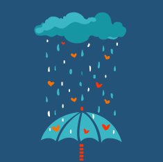 Romantic vector card with umbrella and rain