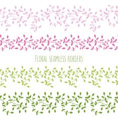 Vector set of floral seamless borders with branches and leaves