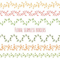 Vector set of floral seamless borders with branches and leaves N3