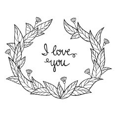 Frame from leaves and flowers with words of love
