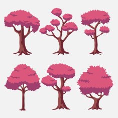 Cartoon Vector Pink Red Tree