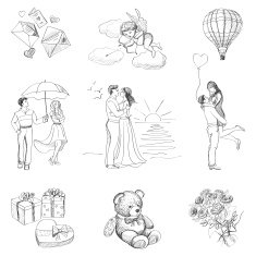 Hand drawn Love Story icons