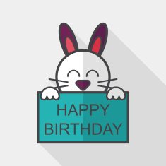 Happy birthday rabbit card flat icon with long shadow eps10 N6