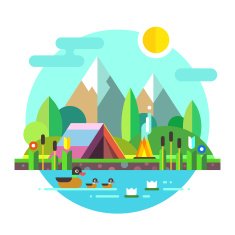 Summer landscape tent mountains lake Hiking