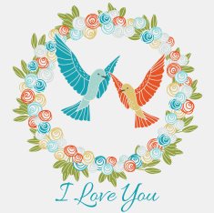Romantic vector card with birds and flowers