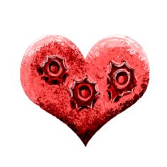 Heart painted with bullet scars