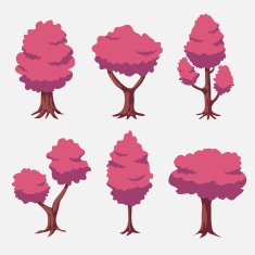Cartoon Vector Pink Red Tree Set N2