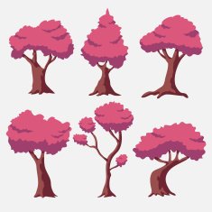 Cartoon Vector Pink Red Tree Collection N2