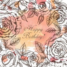 Vintage elegant greeting card with graphic flowers (roses) N3