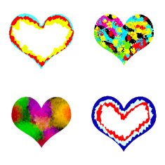 Set of watercolor and color pencils or crayons rainbow hearts N5