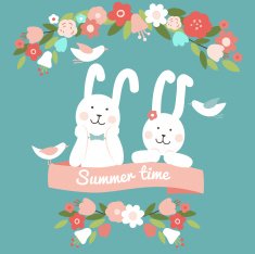 Cute vector illustration with lovely rabbits and flowers N2