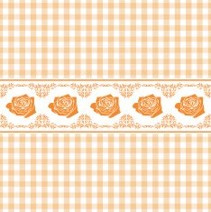 Seamless light orange checkered background with stylized roses N2