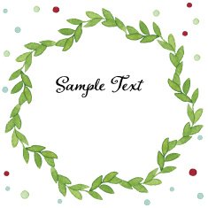 Watercolor green leaves wreath on colorful dots background