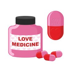 Love medicine Bottle with pills of love Vector illustration