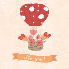 Cartoon balloon with a basket of flowers N2