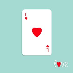 Big poker playing card with red heart sign Love background